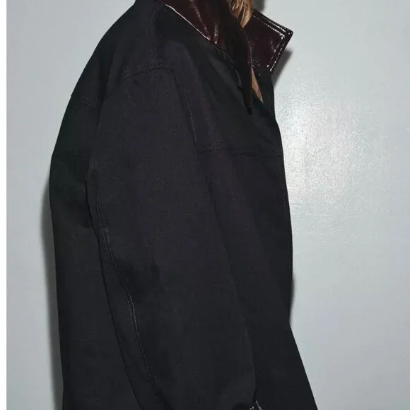 ZARA ZW Collection Contrast Collar Jacket – Black/Brown | EU Chic | New (No Tags - Picture 7 of 7